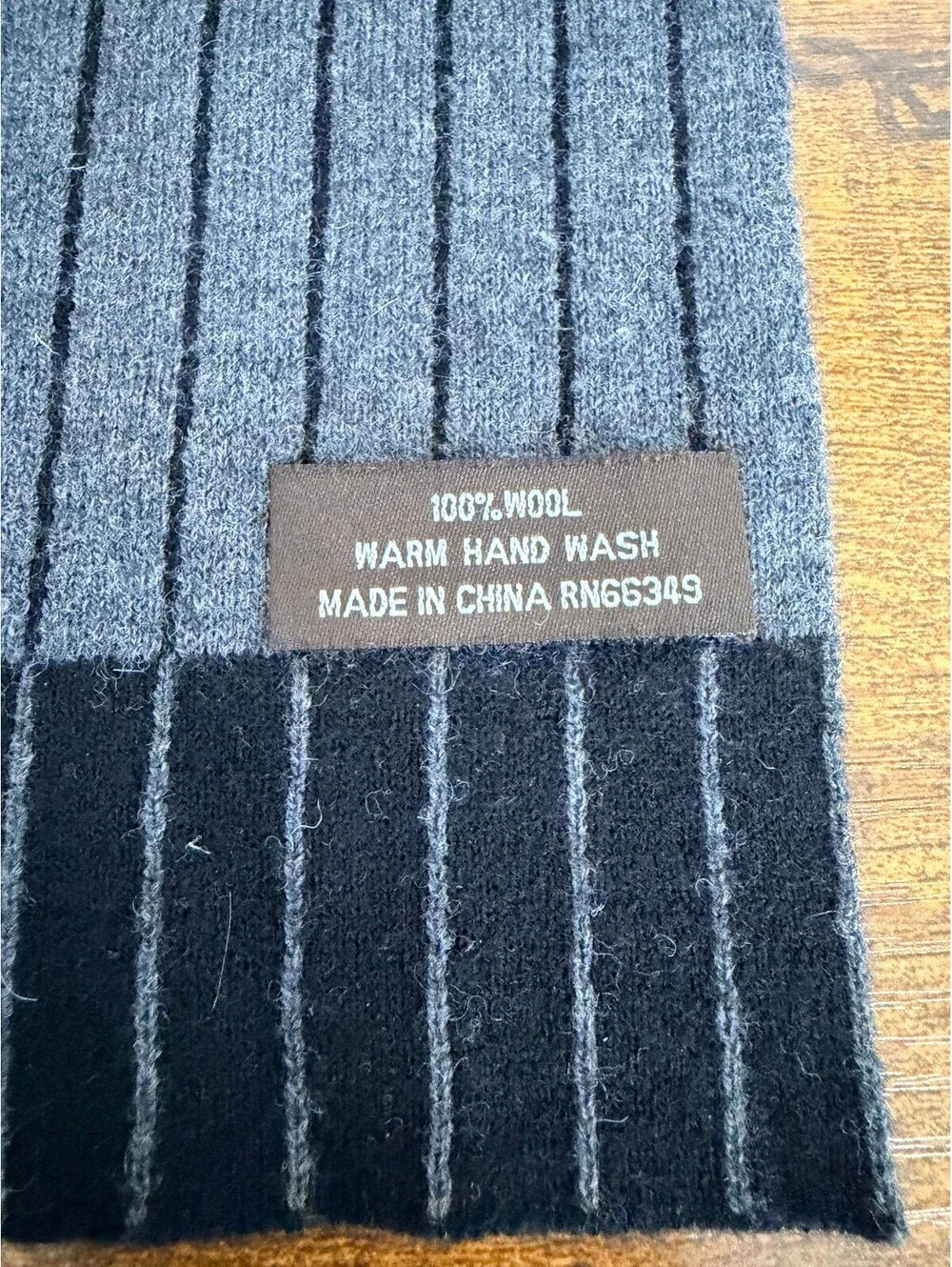 V. Fraas Men's Reversible Gray Black Pinstripe 100% Wool Scarf 66x10